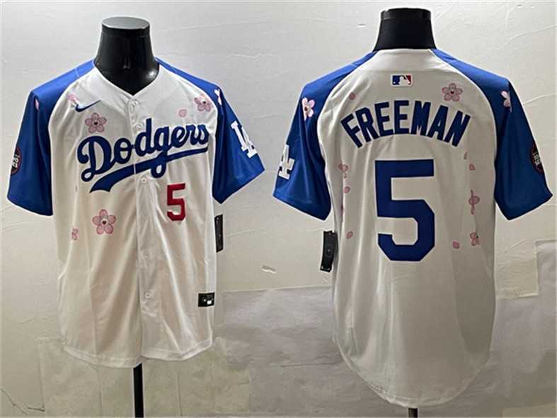 Mens Los Angeles Dodgers #5 Freddie Freeman White Royal 2025 Tokyo Series Limited Stitched Jersey